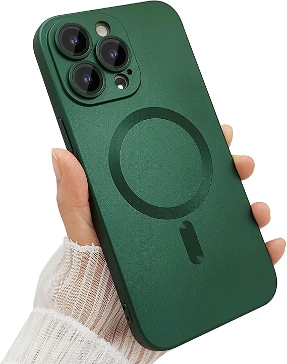 ankofave Magnetic for iPhone 12 Pro Max Case for Women, Shockproof Matte Luxury Metallic Luster Design with Camera Lens Protector, Compatible with Magsafe Case for iPhone 12 Pro Max 6.7"-Deep Green