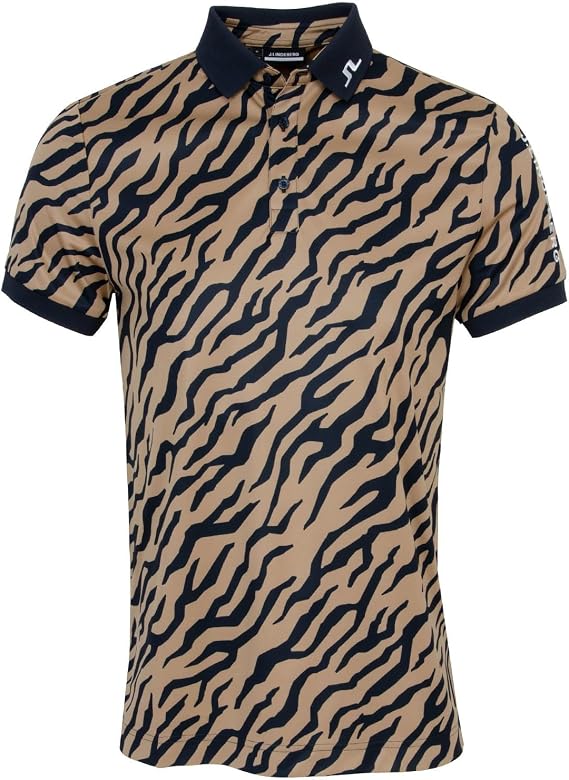 J Lindeberg Tour Tech Print Golf Polo Shirt, Brown, L