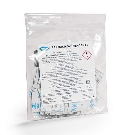 Hach DPD Free Chlorine Reagent Powder Pillows, 10 mL, Pack of 100, 2105569 | Range 0.02-2.00 mg/L Cl2, USEPA Accepted Method 8021, Drinking Water and Wastewater Analysis, Colorimeter Use