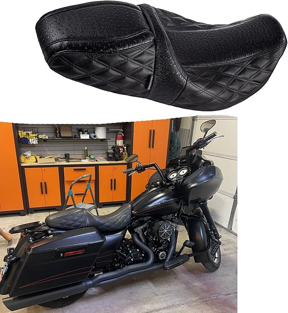 Advanblack Gel Seat Touring Seats Motorcycle 2 up Seat Rider Driver & Passenger Complete Seat Fit for 2009+ Harley Touring (Black Stitching, Raptor Seat)