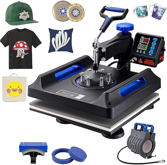 VEVOR Heat Press Machine 15x15 in Upgrade 5 in 1 Heat Transfer Machine Blue