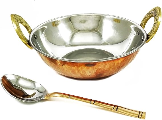 Traditional Indian Unique Cookware Kadahi Spoon Copper Kitchen Accessories