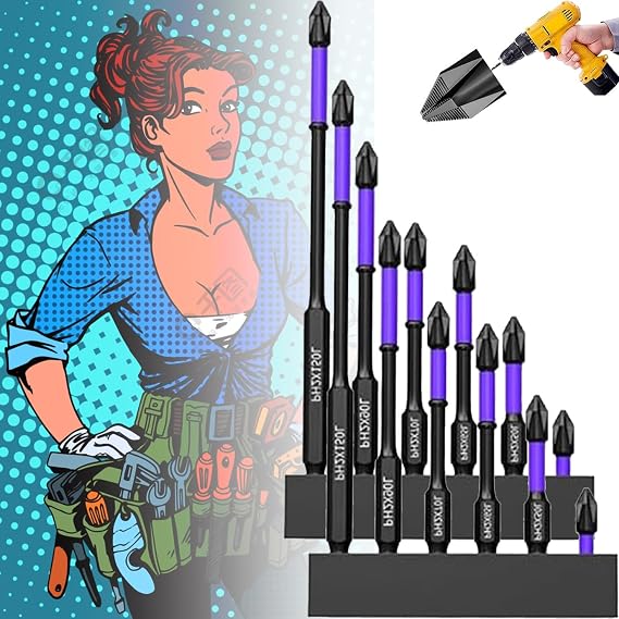 D1 Anti-Slip and Shock-Proof Bits with Phillips Screwdriver Bits - Strong Magnetic, High Hardness, Anti-Slip Teeth for Electric Drill - Ideal for Mechanics and DIY Enthusiasts
