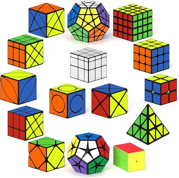 ROXENDA Speed Cube Set 15 Packs Magic Cubes 2x2 3x3 4x4 Pyraminx Pyramide Cube Sticker Stickerless Toys for Kids Boys Girls
