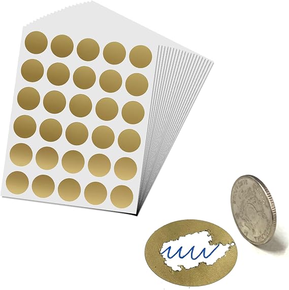 600 Pieces - 1" Scratch Off Stickers Labels - Round/Circle, Gold