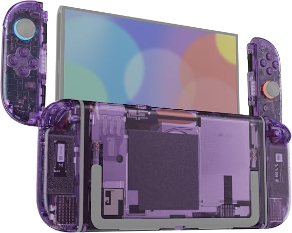 eXtremeRate DIY Replacement Shell Buttons for Nintendo Switch 2, Full Set Rear Back Plate Controller Housing with Button for Switch 2 Handheld Console & Joycon 2 - Deluxe Version - Clear Atomic Purple