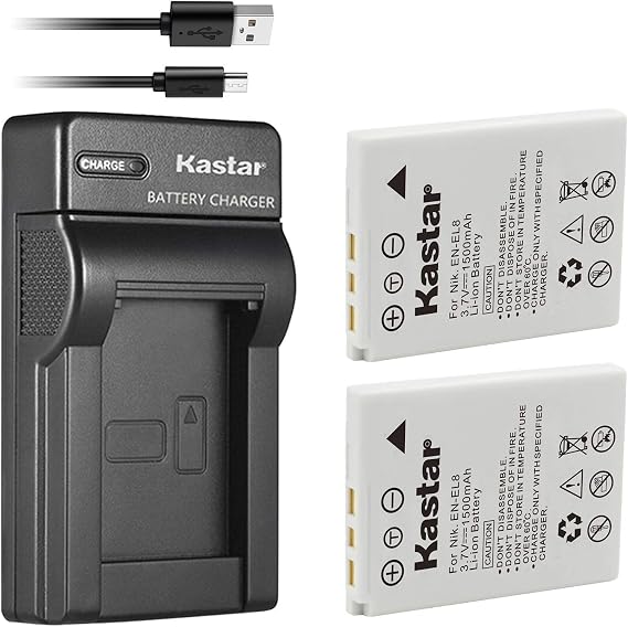 Kastar Battery X2 & Slim USB Charger for Nik EN-EL8 Coolpix P1/P2/S1/S2/S3/S5/S6/S7/S7c/S8/S9/S50/S51/S51c/S52/S52c & Cool-Station MV-11/MV-121