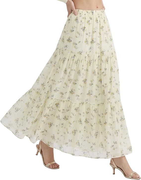 Maxi Skirts for Women Chiffon Flowy Skirt Elastic High Waisted Pleated A-Line Boho Long Skirts with Lining 2026