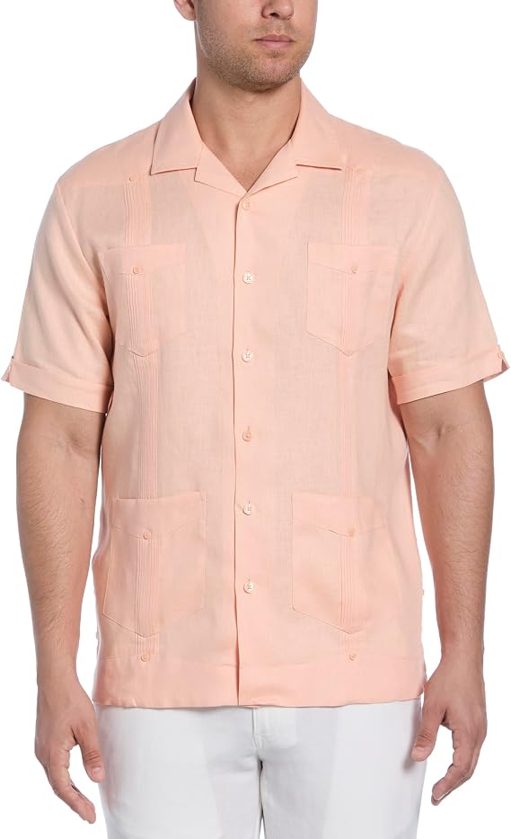 Cubavera Men's 100% Linen Short Sleeve Button-Down Guayabera Shirt (Available in Big & Tall)
