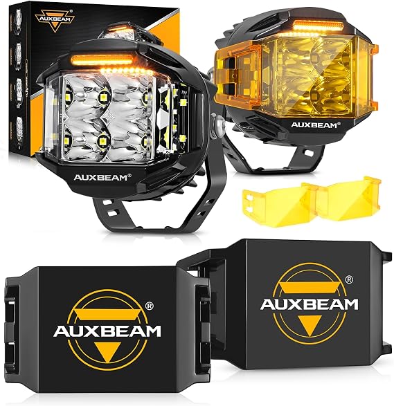 Auxbeam V-MAX Series 4in 92W Round LED Pods Wide Angle LED Kit+Auxbeam 4 inch Pod Light Covers