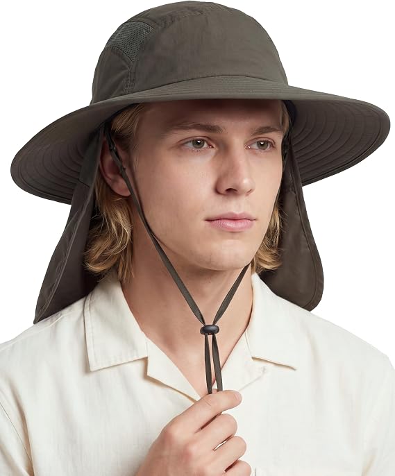 Home Prefer UPF 50+ Mens Wide Brim Fishing Hat with Neck Flap Sun Hat for Men Women Sun Protection Cap