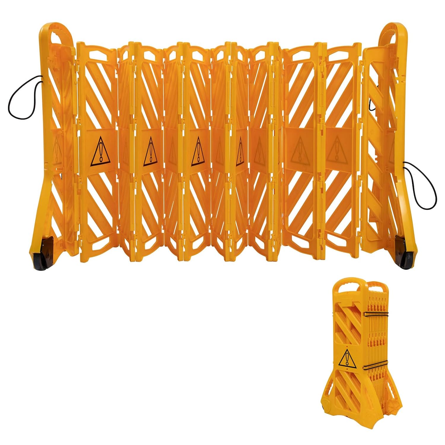 13-Foot Commercial Extendable Safety Barrier with Locking Straps, Folding Portable Barricade Fence, Plastic Mobile Safety Sign for Construction,Driveway Gate, Traffic Control, Yellow