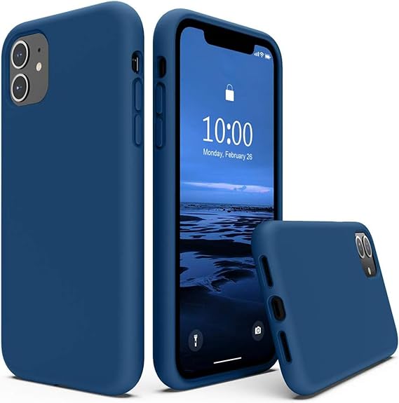 URUCHI iPhone 11 ile Uyumlu Kılıf, İçi Kadife Kaplamalı İnce Sıvı Silikon Tam Koruma Yumuşak Jel Silikon Kapak, Lacivert