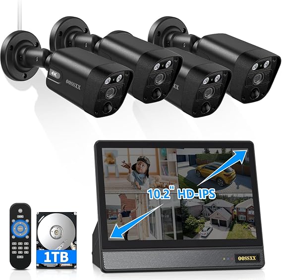 OOSSXX 4K 8.0 Megapixel & 130 Wide-Angle 2-Way Audio PoE Outdoor Home Security Camera System Wired Outdoor Video Surveillance IP Cameras System