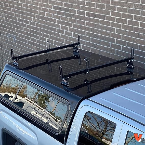 Vantech GFY Heavy Duty 2 Bar Ladder Roof Rack Compatible with: Truck Toppers/Camper Shell (Black)