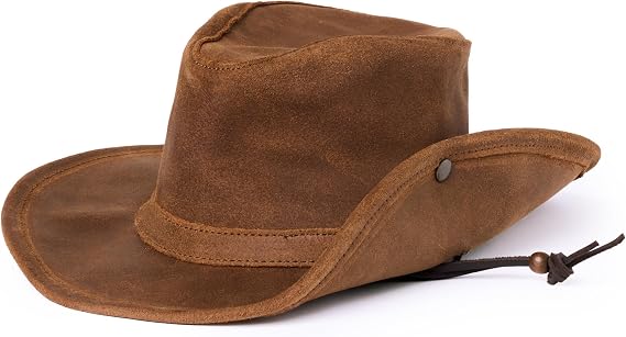 Minnetonka Unisex Aussie Leather Hat with Adjustable Chin Strap