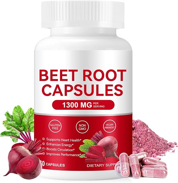 Beet Root Capsules 1300mg, Organic Beetroot Capsules, Beet Root Supplements Support Nitric Oxide Production, Blood Pressure, Heart Health, Contains Non-GMO, Antioxidants (60 Count (Pack of 1))