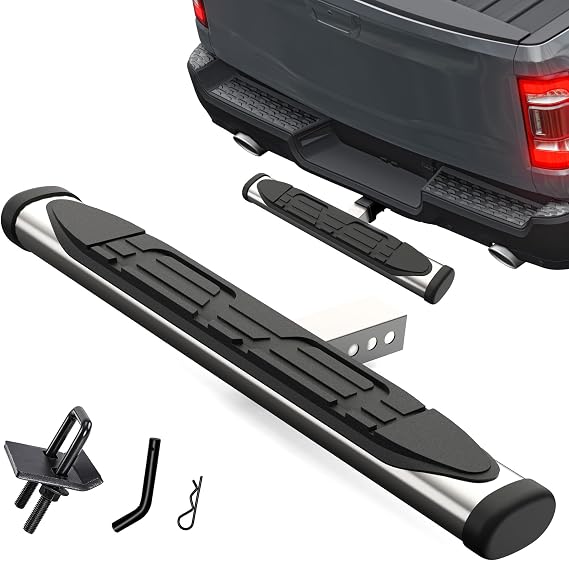 Hitch Step 2-Inch Hitch Receivers, AUSUM MOTOR Trailer Hitch Step with Bumper Guard for SUVs, Trucks, Pickups, Towing Hitch Step with Textured Black Robust Steel Structure, Max Load 300lbs