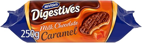 4 x Milk Chocolate Digestive Biscuits the Caramel One 250g "Deliciousness that brings a smile" For All Occasions
