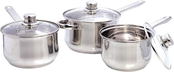 Buckingham Stainless Steel Saucepan Set of 3 Induction Compatible Cookware Pan Pot Set Premium Quality