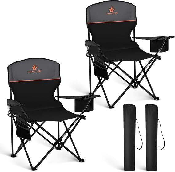 2 Pack Portable Camping Chairs for Adults Lawn Chairs Support 250 lbs Black