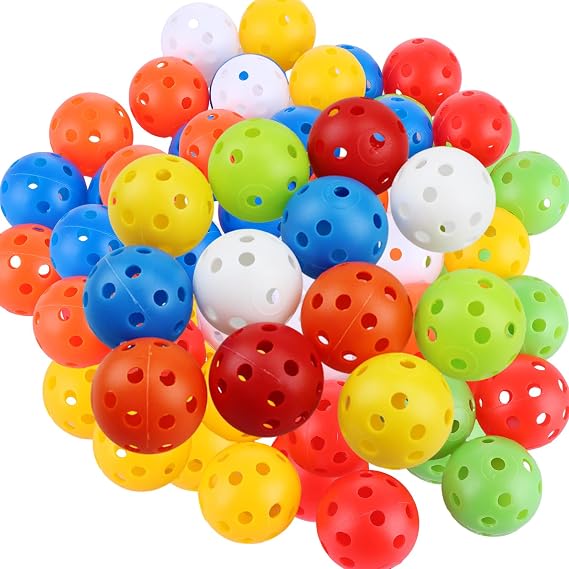 ASelected 30 Pcs Golf Practice Balls, Air Flow Hollow Plastic Golf Balls with Hole, Colorful Perforated Plastic Balls for Swing Practice Driving Range Home Use 42mm Outdoor Golf Games