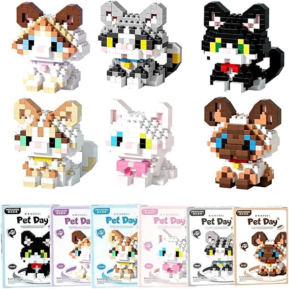 Cat Building Blocks Set, Micro Construction Building Bricks Mini Animal Bricks DIY Building Block Set 3D Puzzle Brick Creativity Bricks Micro Construction Bricks Gift for Birthday Carnival