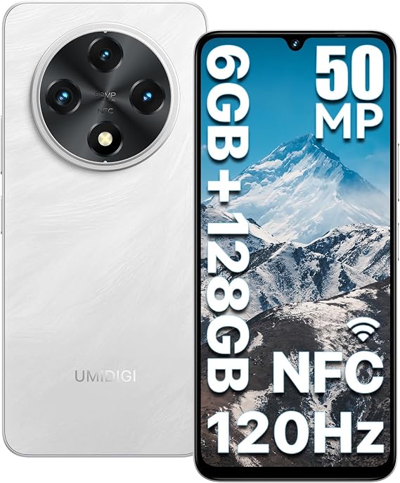 UMIDIGI G100 Unlocked Cell Phone Android 14, 6.9" HD+ 120Hz,Octa-core 12GB +128GB Expand 1TB,GPS Unlocked Smartphone,6000mAh,50MP Triple Camera,Dual 4G LTE Phone, NFC,AI Face Unlock,OTG,White