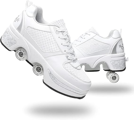 Roller Skate Shoes Unisex Shoes with Wheels That Pop Out 2-in-1 Skate Shoes & Sneakers Shoes That Turn Into Roller Skates Gift for Kids Boys Girls Men and Women