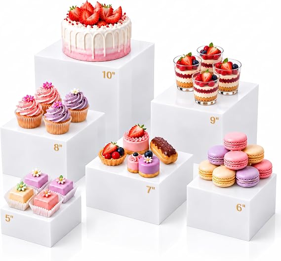 6-Piece White Acrylic Buffet Risers for Dessert Table Display