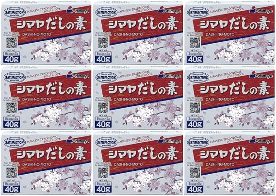 Shimaya Dashi-No-Moto Bonito Japanese Traditional Soup Stock Powder Sachets 40g - Umami Flavour for Miso, Ramen, Broth & Japanese Cooking (Pack of 9)