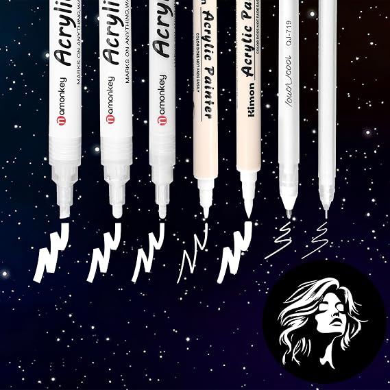 GADITIEK White Gel Pens Set 6 Pack – 0.6/0.8/1.0/1.2/2.0/4.0mm Fine to Bold Tip White Pens for Art, Drawing, Highlighting, Black Paper, Scrapbooking, Card Making, Outlining