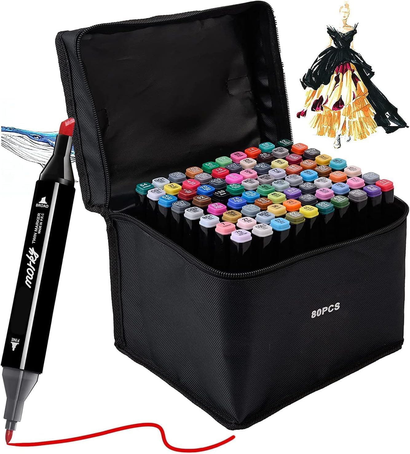 Alcohol Markers Set Alcohol Pens - 80 Colour Dual Tip Marker Set for Adults Kids Art Double Tip Pen Permanent Markers for Drawing Colouring Sketching Graffiti Anime Manga Design with Carrying Case