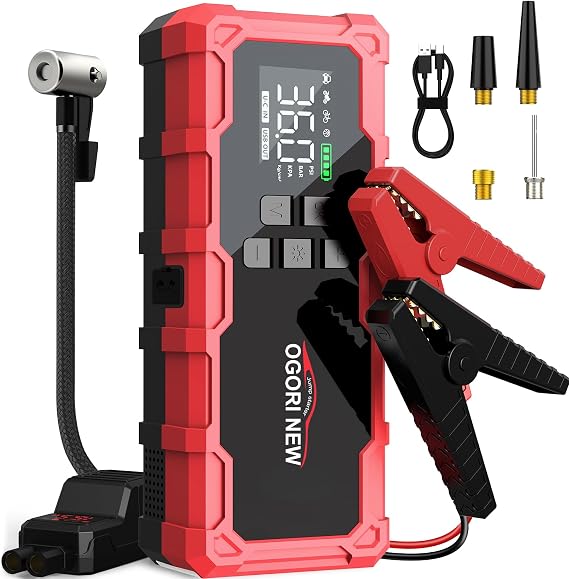 8000A Jump Starter with Air Compressor, 26800mAh 150PSI Portable Car Battery Jump Starter (All Gas/16L Diesel), 12V Supersafe Jump Box Car Battery Booster with Jumper Cables, Lights, Cigarette Lighter