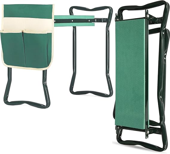 Garden Kneeler and Seat, Heavy Duty Foldable Gardener Stool with Tool Pouch