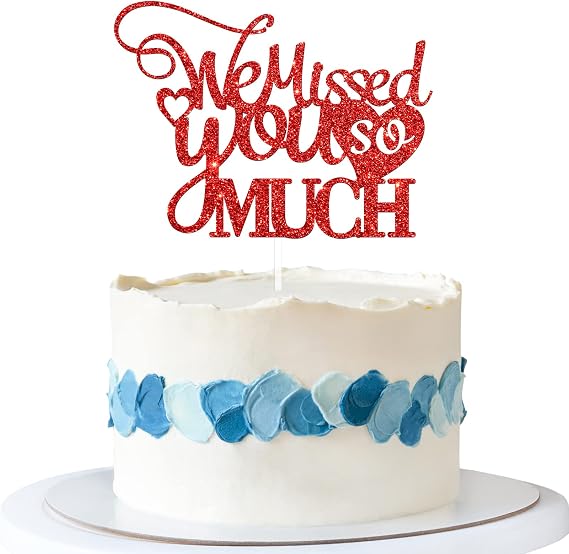 Talorine We Missed You So Much Cake Topper, Welcome Back Party, Welcome Home, Retire From the Army Party Decoration Supplies (Red Glitter)