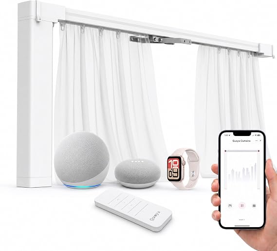 Quoya QL600 Motorised Smart Electric Curtain Track with Remote – Hidden Brackets, Automatic Curtain Opener, Works with Alexa, Google Home & Siri – App & Voice Control – up to 7 m / 22.9 ft