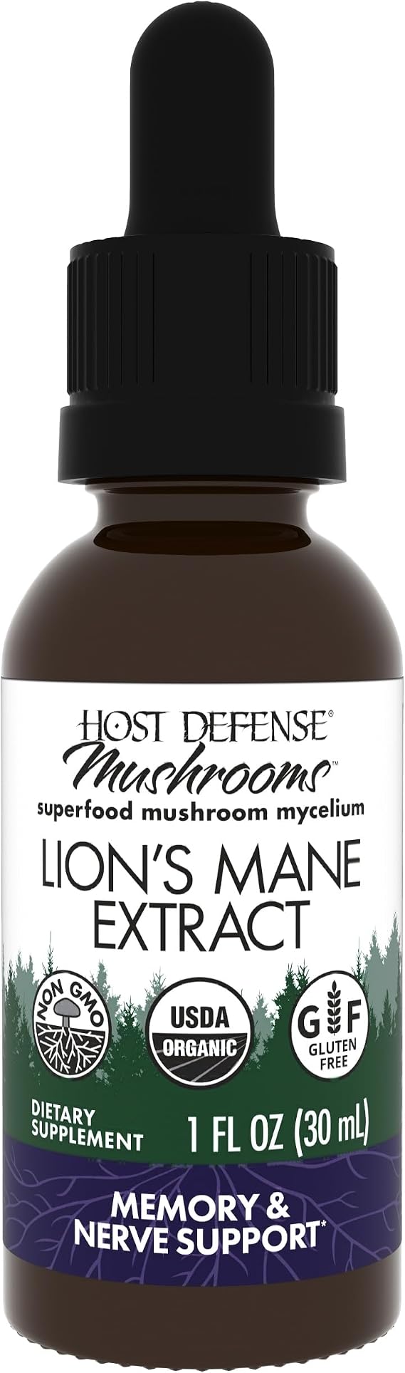 Host Defense Lion's Mane, Lion's Mane Liquid for Brain Health, 1 fl oz