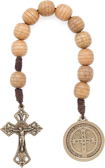 Intercession St Benedict Wood One Decade Rosary, 10mm Beads