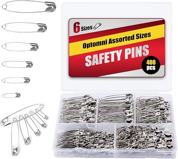 Optomni Safety Pins 400 Pack, Assorted Sizes for Clothes and Sewing