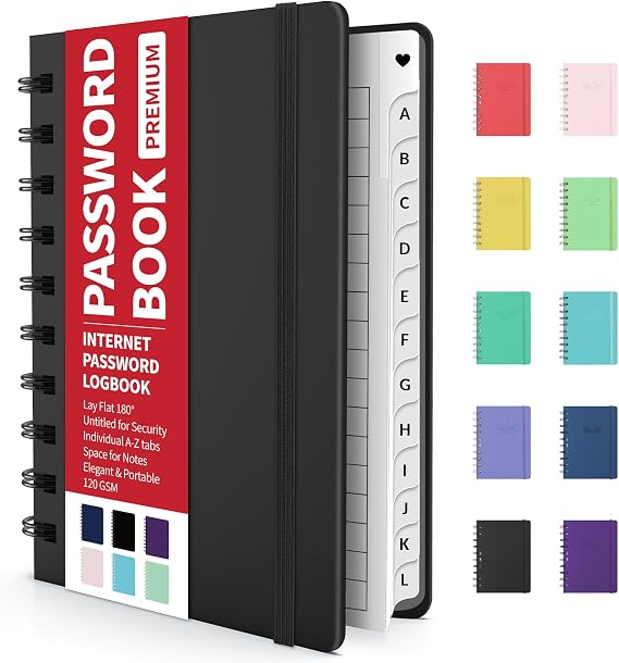 Forvencer Password Book with Individual Alphabetical Tabs, 4" x 5.5" Small