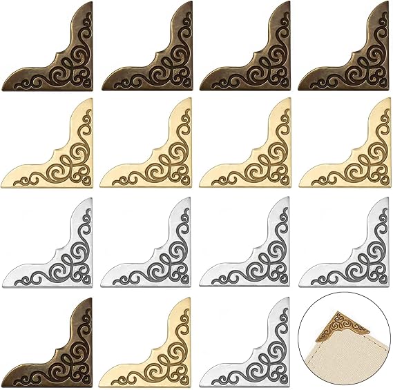 300PCS Large Book Corner Protector Metal Corner Cover for Scrapbook Album Menu Folder Include Gold, Silver and Bronze