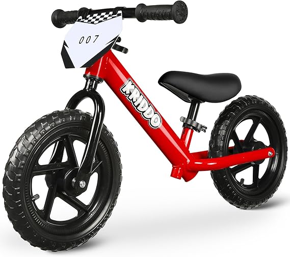 KRIDDO Balance Bike 2 Year Old, Tool-Free Adjustable Toddler Bike | Easy to Assemble, Personalized Plate with 3 Sticker Sets, Red, 2 Year Old Boy Birthday Gift