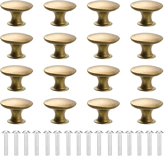 16pcs Cabinet Door Handles with Screws, Cupboard Door Knobs Cabinet Knobs, Small Round Drawer Knobs with 16 Matching Screws, Door Knobs for Home, Kitchen, Wardrobe, Cabinet, Drawer (Antique Brass)