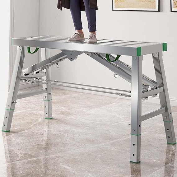 Adjustable Work Platform Folding Steel Scaffolding Ladder - Portable Construction Work Platform for Home Use, Max Loading 800 Lbs
