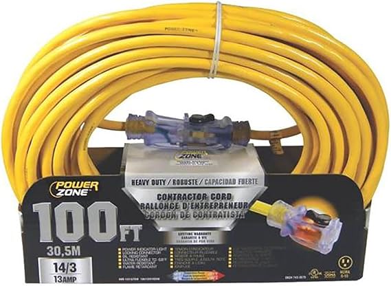 Power Zone ORP511735 Mag-Lite Pro SJTOW Outdoor Extension Cord, 3 14 AWG, 100' L, 13 A, 125 VAC
