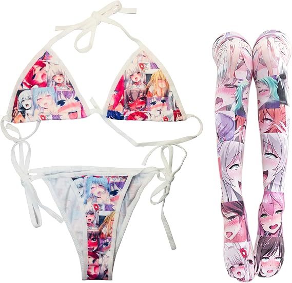 Cute Micro Bikini Japanese Anime Bra and Panty Set Cosplay Thong Bikini Lolita Cartoon Pictures - One Size