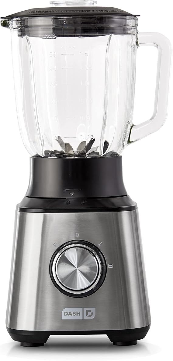 Dash Quest Blender for Smoothies and Shakes - 600W Kitchen Blender with 1.5-Liter Glass Pitcher, Stainless Steel Blades, 3 Speeds + Pulse for Frozen Drinks and Soups - Stainless