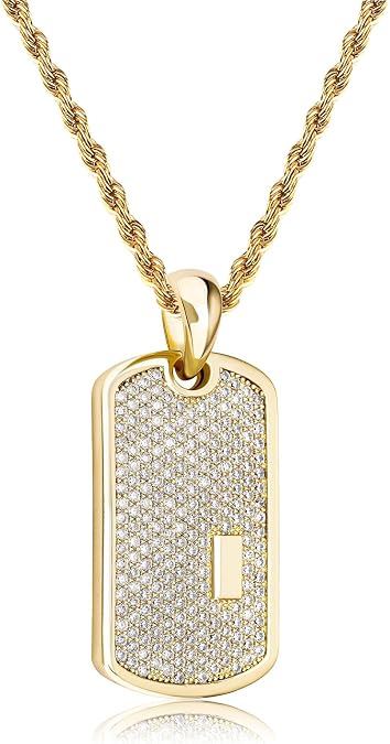JINAO Iced Out CZ Dog Tag Pendant Necklace for Men Women