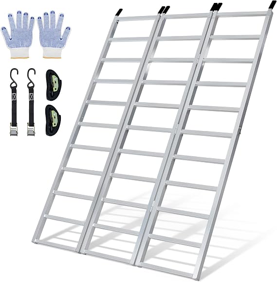 KROAK Aluminum Loading Ramp 77" x 54" Ultra-Wide, 1800LBS Capacity, Aluminum Tri-Fold Ramps with Ski Guides for Motorcycle/Dirt Bike/Trailer/ATV/UTV/Garden Tractor/Lawn Mower